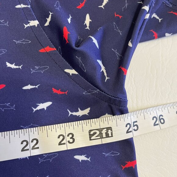 Rhoback Golf Polo Shirt Men's XL All Over Shark Print Navy Blue AOP Performance - Picture 7 of 11